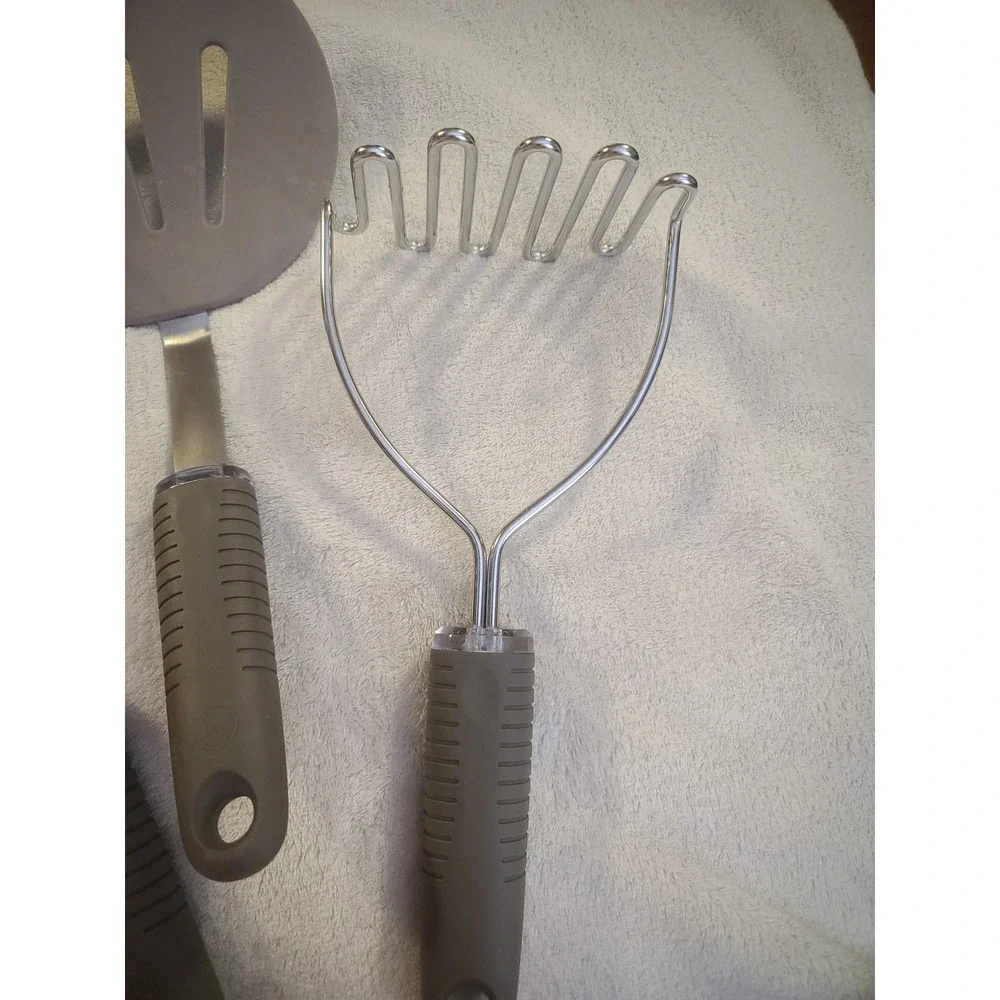 Martha Stewart Kitchen Utensil Set 4pc Taupe Gray Silicone Stainless Steel Whisk